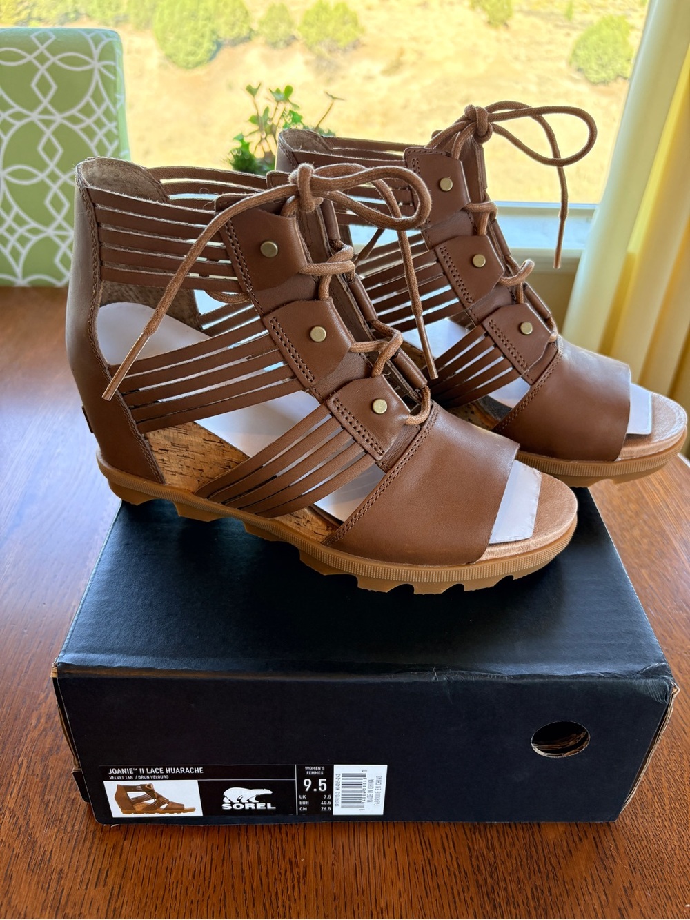 Sorel Brown Lace-Up Strappy Wedge Sandals